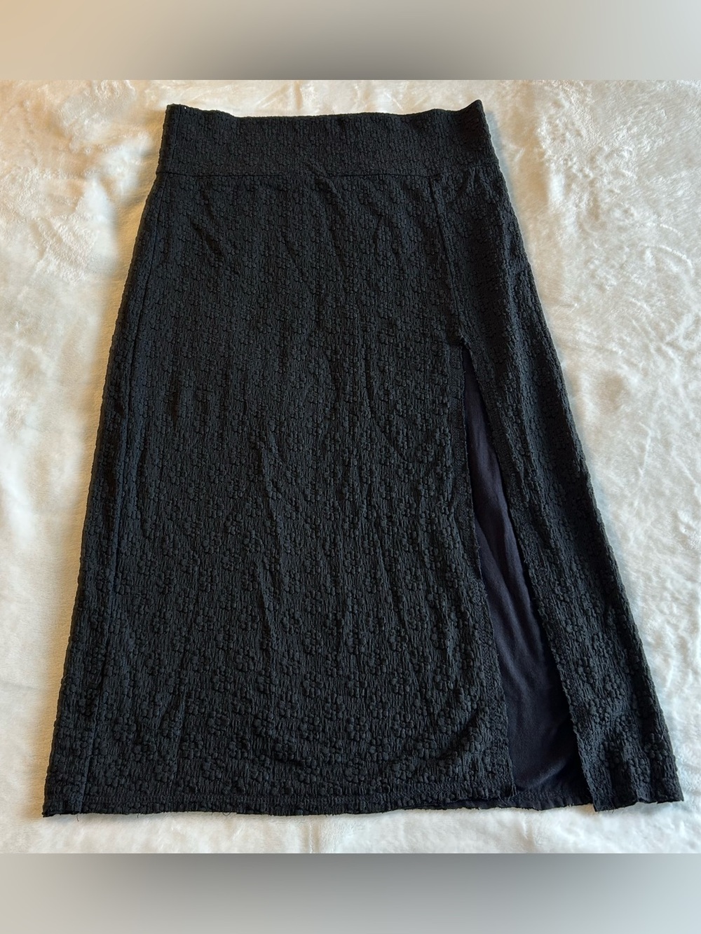Free People FP One black floral textured pencil midi skirt with long slit size L